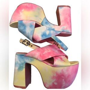 Current Mood Dolls Kill Pastel Tie Dye Chunky  Platform Sandals Size 8